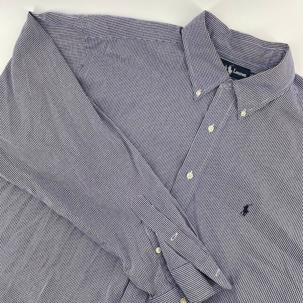 Ralph Lauren Yarmouth Navy Gingham Check Button Down Dress Shirt‎ 17 36/37